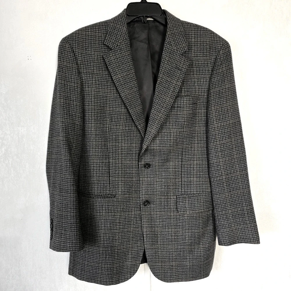 Jos A Bank Mens 40R Houndstooth Wool Blazer Sport Coat 2 Button Brown Gray Green